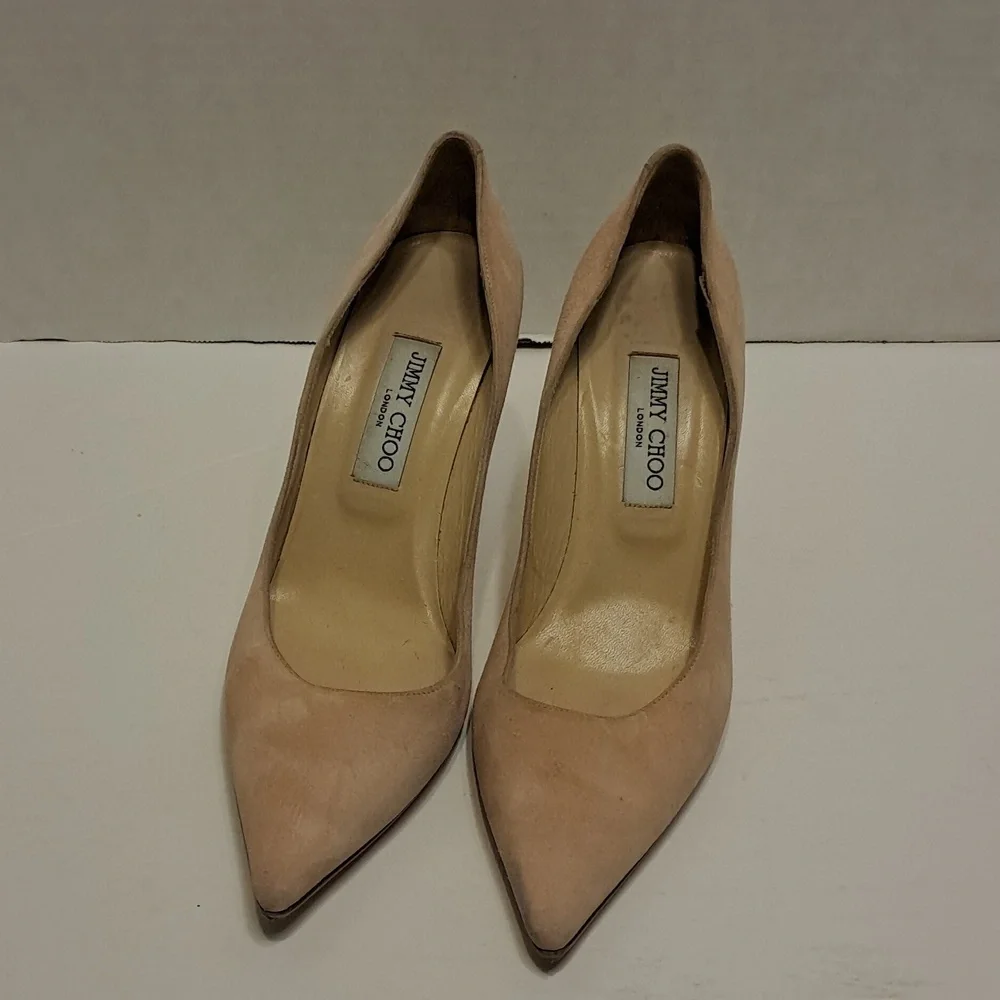 Jimmy Choo Nude Suede Pointed-Toe Pumps
